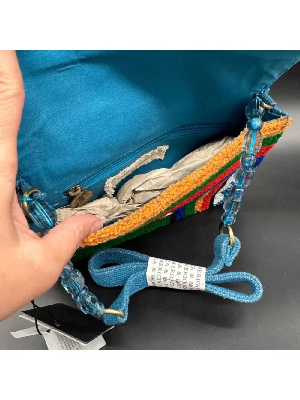 Geometric Shoulder Bag Purse Colorful Blue Clutch Bold Boho America & Beyond - Picture 4 of 9